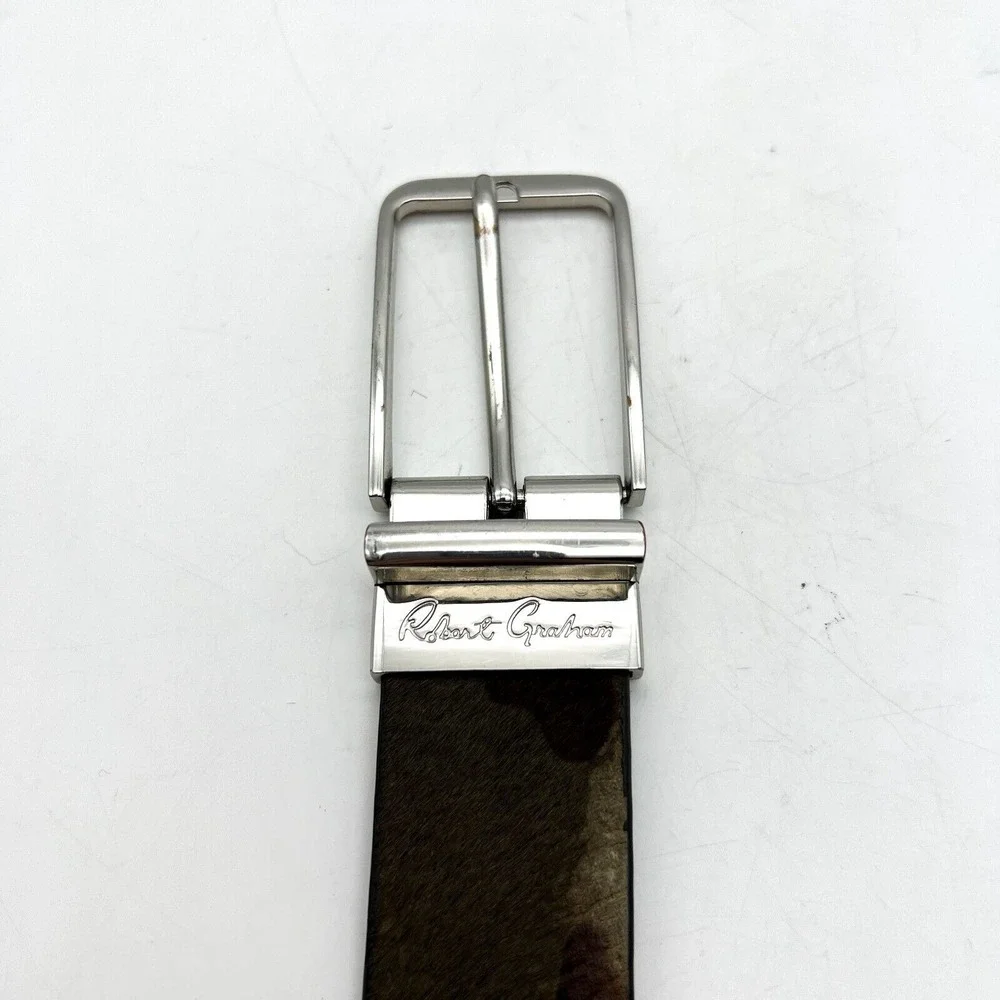 Robert Graham Leather Belt Men's Sz 34 McQueen Reversible Camo Calf Hair READ!